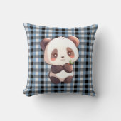 Coussin de jet Panda à carreaux bleus (Recto)