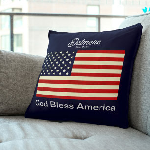 Coussin de jet personnalisé Drapeau Dieu bénisse l