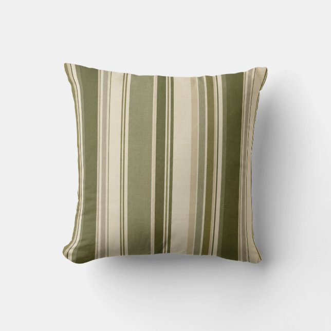 Coussin de jet rayé vintage vert olive (Recto)
