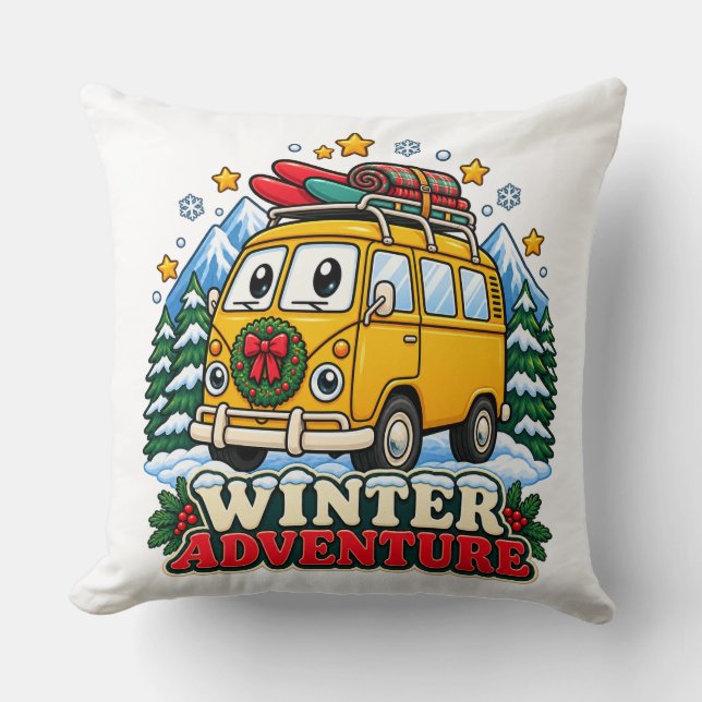 Coussin de jet rétro jaune Van Hiver (Recto)