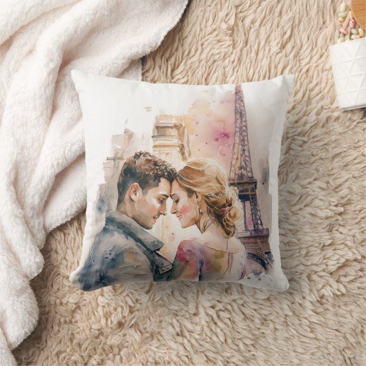 Coussin de jet romantique aquarelle à Paris pour c (Couverture)
