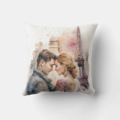 Coussin de jet romantique aquarelle pour couples à (Verso)