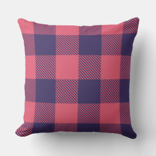Coussin de jet rose chaud magenta indigo plaid de