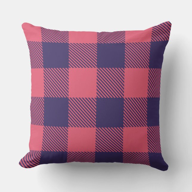 Coussin de jet rose chaud magenta indigo plaid de  (Recto)