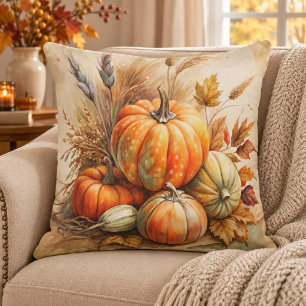 Coussin de jet Rustique Citrouilles & Feuilles Boh