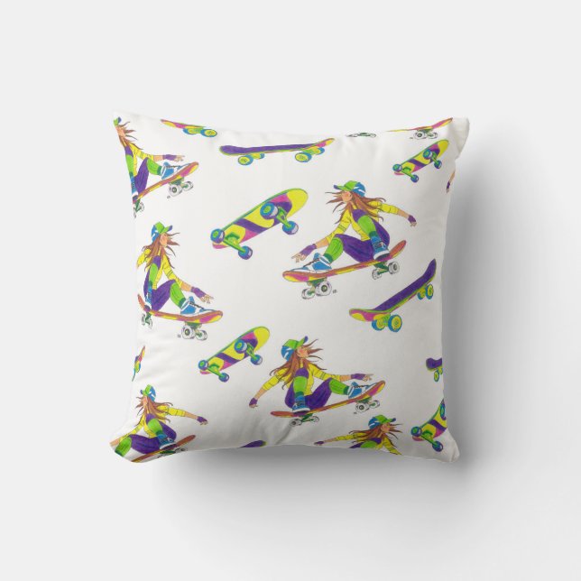 Coussin de jet skateuse motif fille (Recto)
