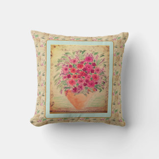 Coussin de jet - Vase de fleurs en techniques mixt