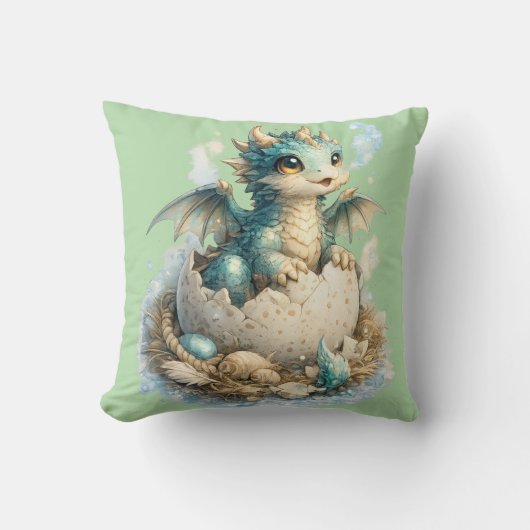 Coussin de jet vert dragon bébé mignon qui éclot (Recto)