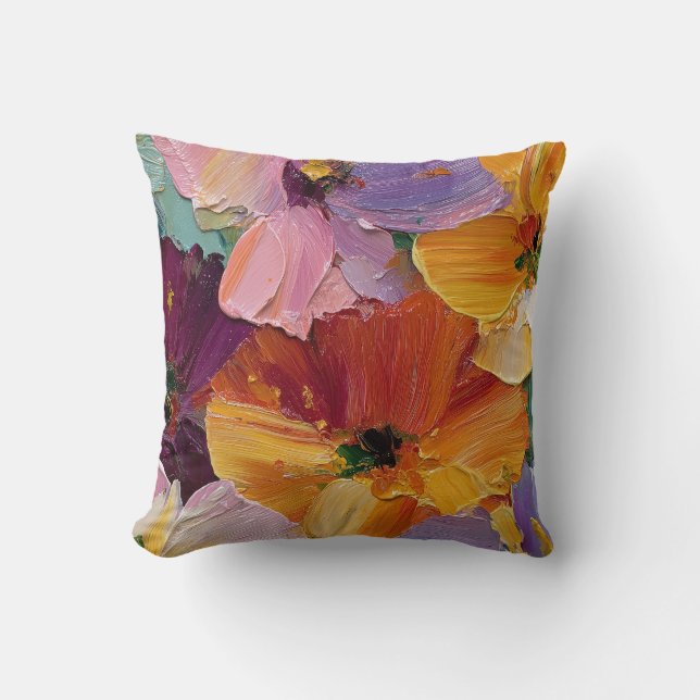 Coussin de jet vibrant à peinture florale Impasto (Recto)