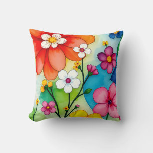 Coussin de jet vibrant avec jardin floral aquarell