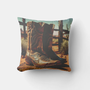 Coussin de jet vintage bottes de cowboy western