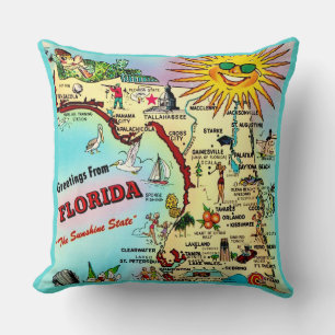 Coussin de jet vintage coloré carte de Floride