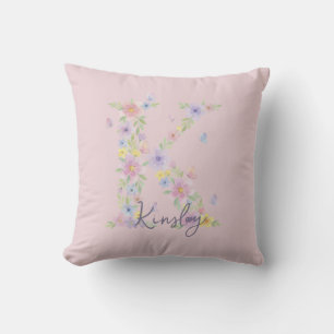 Coussin de jet vintage floral papillon monogramme
