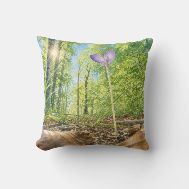 Coussin de jet Watercolor Spring Forest & Crocus F (Recto)