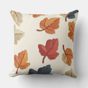 Coussin de jeté à motif de feuille d'automne brodé