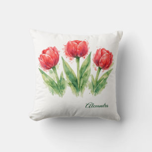 Coussin de jeté aux tulipes rouges