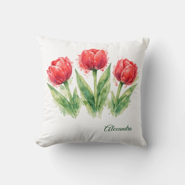 Coussin de jeté aux tulipes rouges (Recto)