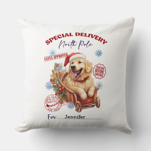 Coussin de jeté de Noël Retriever doré mignon (Recto)