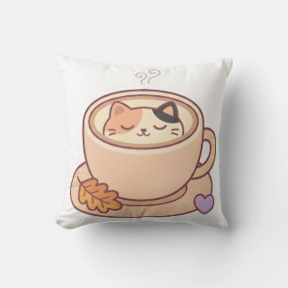 Coussin de jeté de tasse à café de chat mignon Kaw