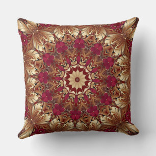 Coussin de jeté de vacances floral or rouge