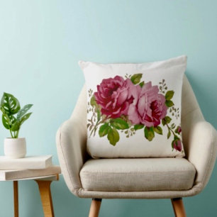 Coussin de jeté Élégance Rose Chou Vintage