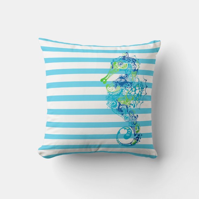 Coussin de jeté - Rayures & hippocampe (Recto)