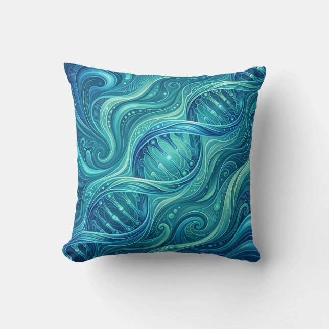Coussin de jetée à double hélice d'ADN bleu océan (Recto)