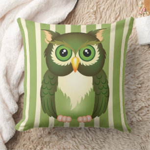 Coussin de jeton en coton Green Owl, 20" x 20"