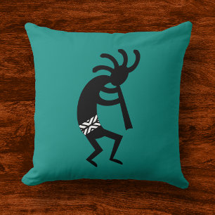 Coussin De Kokopelli noir et Teal vers le sud-ouest