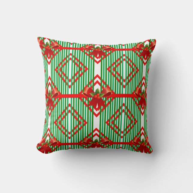 Coussin de la boîte à rayures rouge et verte de No (Recto)