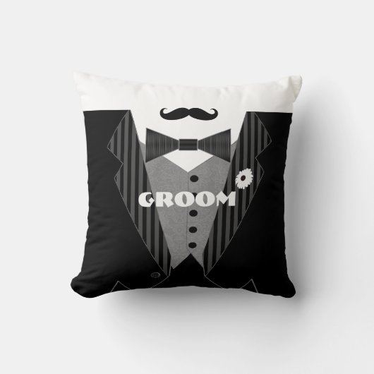 Coussin de la Cravate noire Mustache Tuxedo de Gro (Recto)