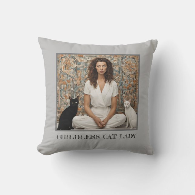 Coussin de la dame de chat sans enfant #1 (Recto)