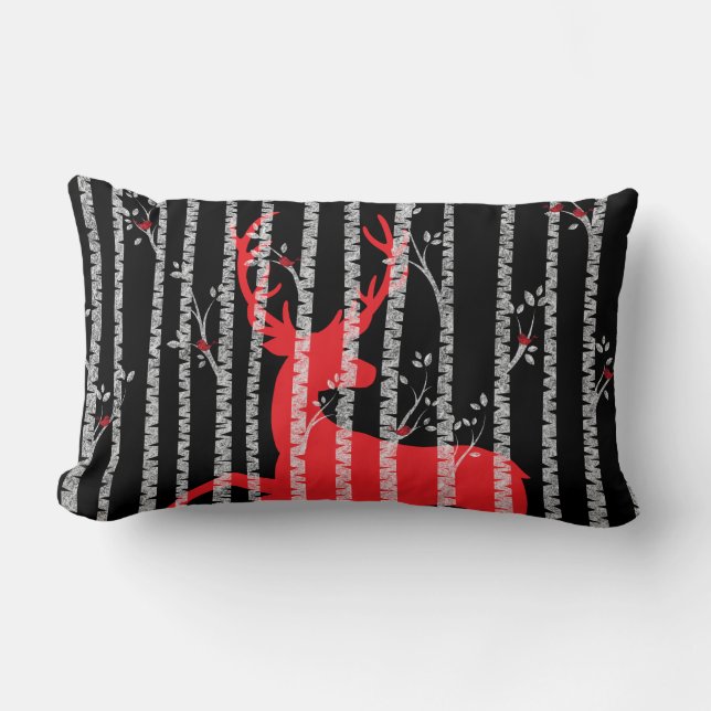 Coussin de la forêt de Birch Noir et Rouge (Recto)