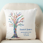 Coussin de la pépinière des statistiques de naissa<br><div class="desc">Coussin de la Nursery Stats de naissance. Ce coussin de pépinière fait un grand gardien. Il est décoré d'un arbre de couleur arc-en-ciel sur un arrière - plan blanc. Vous pouvez facilement le customiser en faisant un cadeau spécial pour un nouveau-né. Arbre de mosaïque d'origine © Michele Davies.</div>