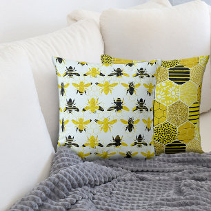 Coussin de l'accent de l'abeille noire et jaune