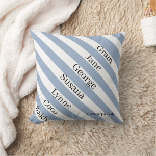 Coussin de lancer bleu et blanc rayé grand-père