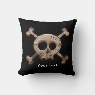 Coussin de lancer crâne et os en détresse noir