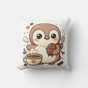 Coussin de lancer de café Kawaii Pingouin Imprimé