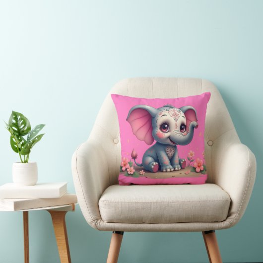 Coussin de lancer éléphant rose (Chaise)