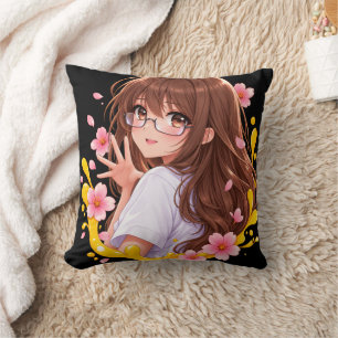 Coussin de lancer Fille Anime Kawaii Fleur de Ceri