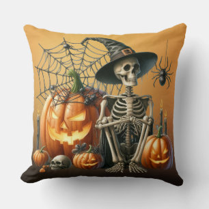 Coussin de lancer Halloween Citrouilles Squelette