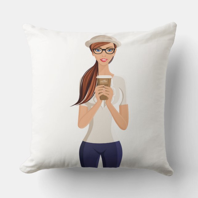 Coussin de lancer pour fille hipster (Recto)