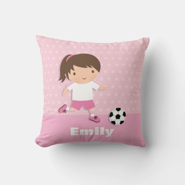 Coussin de lancer rose pour fille footballeuse mig (Recto)