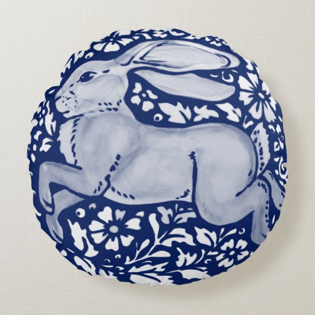 Coussin de lapin bleu et blanc Indigo Cobalt Dedha (Devant)