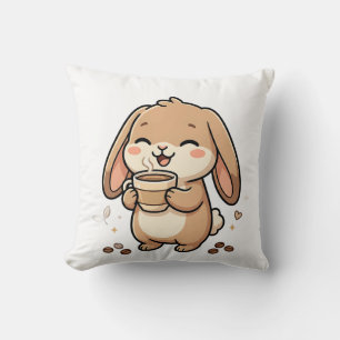 Coussin de lapin mignon buvant du café