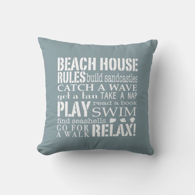 Coussin de l'Carré de Denim Blue Beach House Rules (Recto)