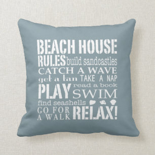 Coussin de l'Carré de Denim Blue Beach House Rules