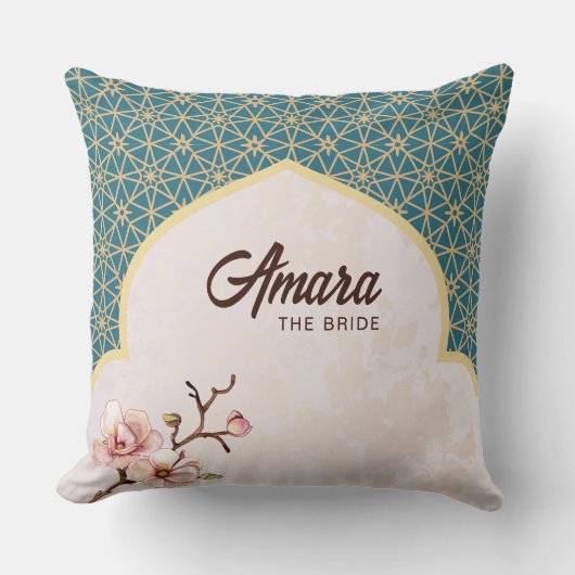 Coussin de mariage arabesque – sarcelle foncé et o (Recto)
