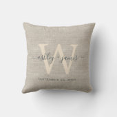 Coussin de mariage Beige Lin Gris Ivoire Monogramm (Verso)