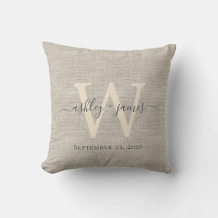 Coussin de mariage Beige Lin Gris Ivoire Monogramm